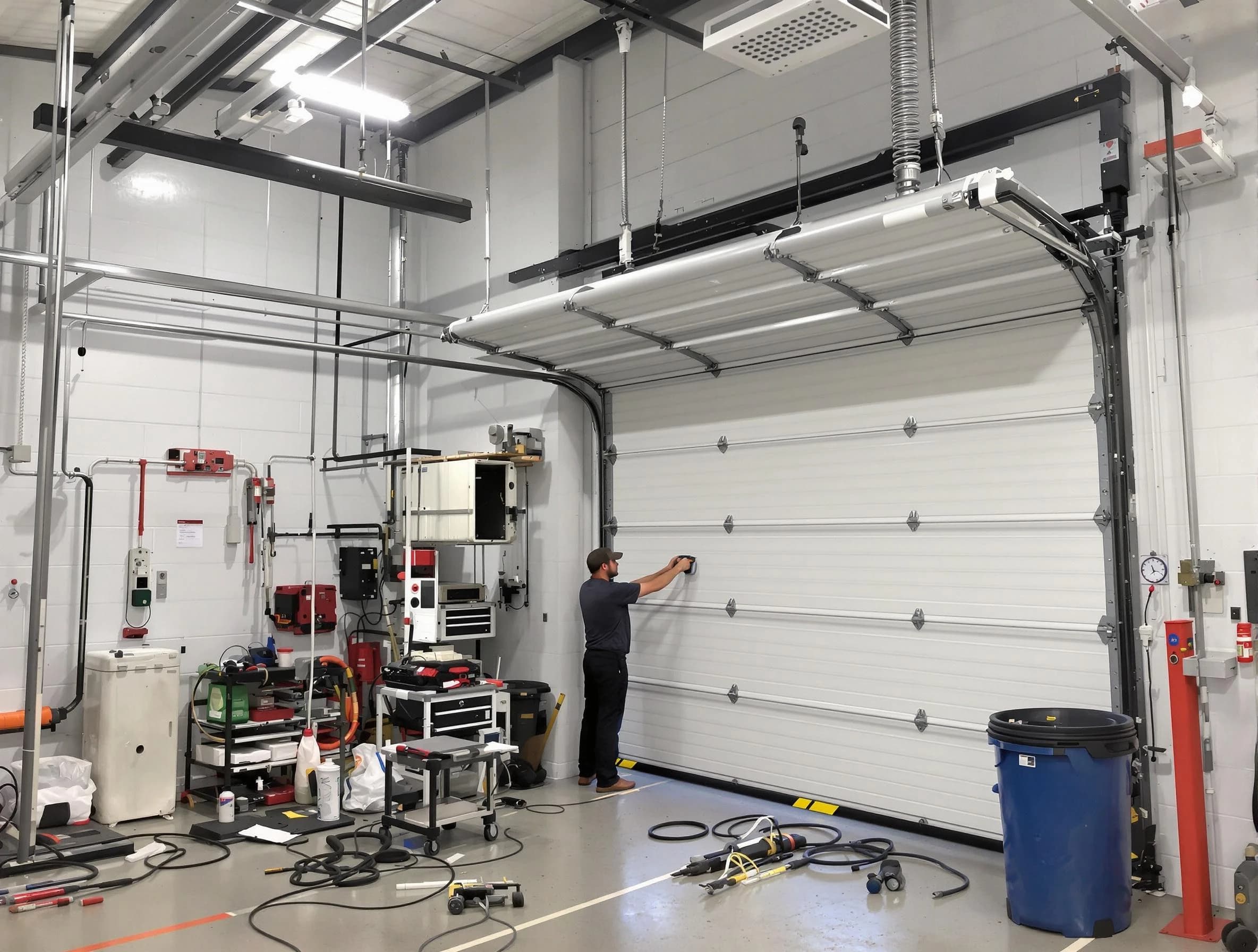 Stonegate Garage Door Repair certified technician performing commercial door repair at a Stonegate business facility