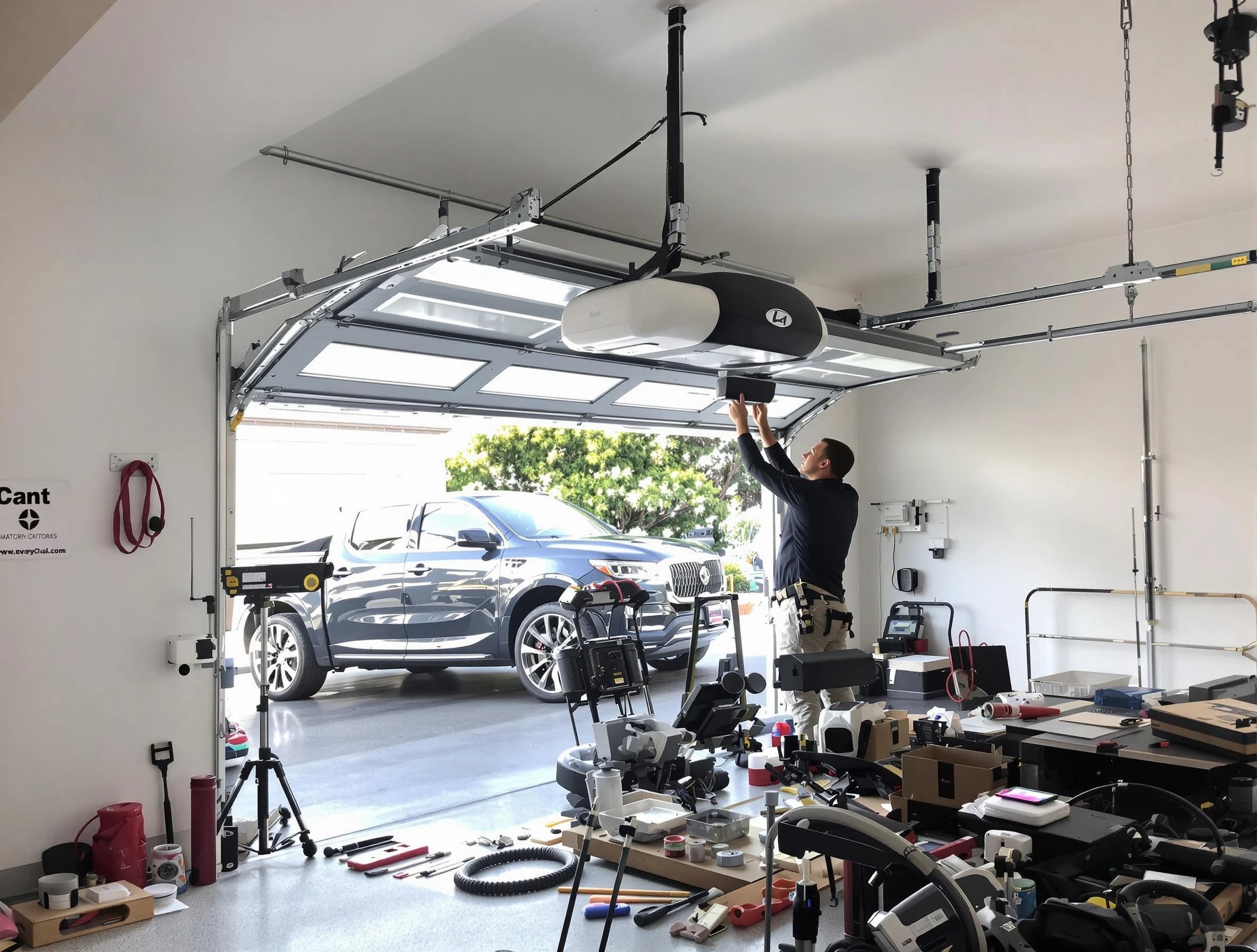 Stonegate Garage Door Repair specialist installing smart garage door opener system in Stonegate home