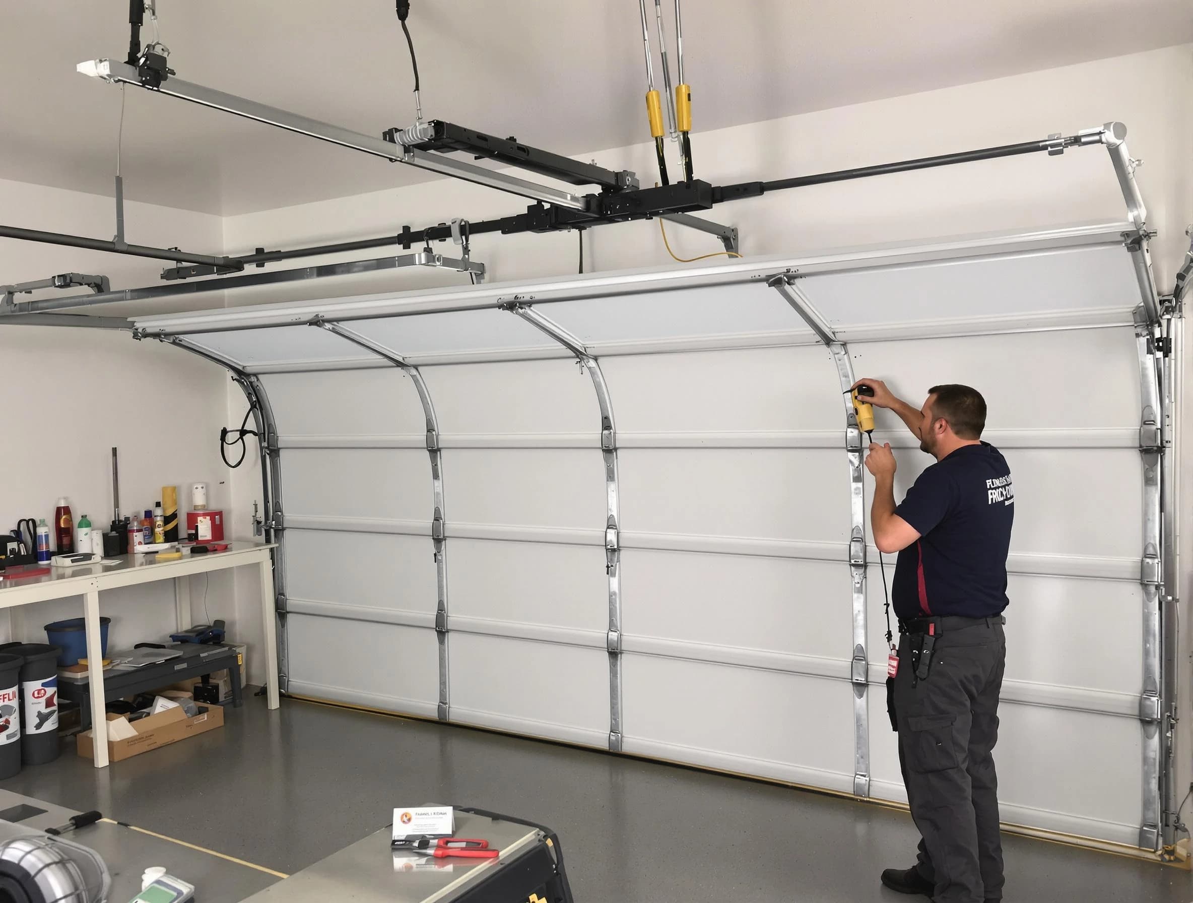Stonegate Garage Door Repair certified technician performing overhead door system repair in Stonegate
