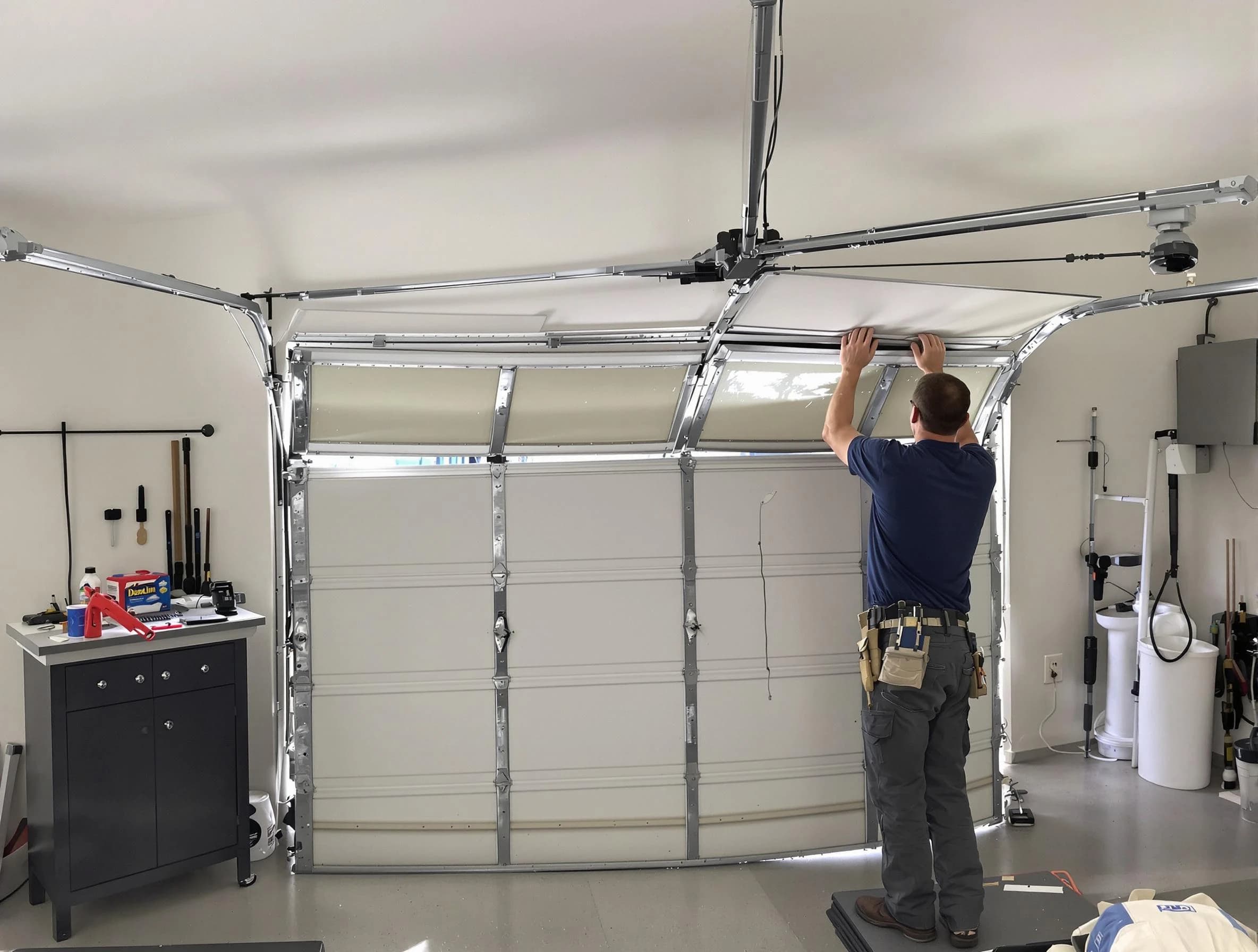 Stonegate Garage Door Repair specialist performing precise section replacement on Stonegate garage door