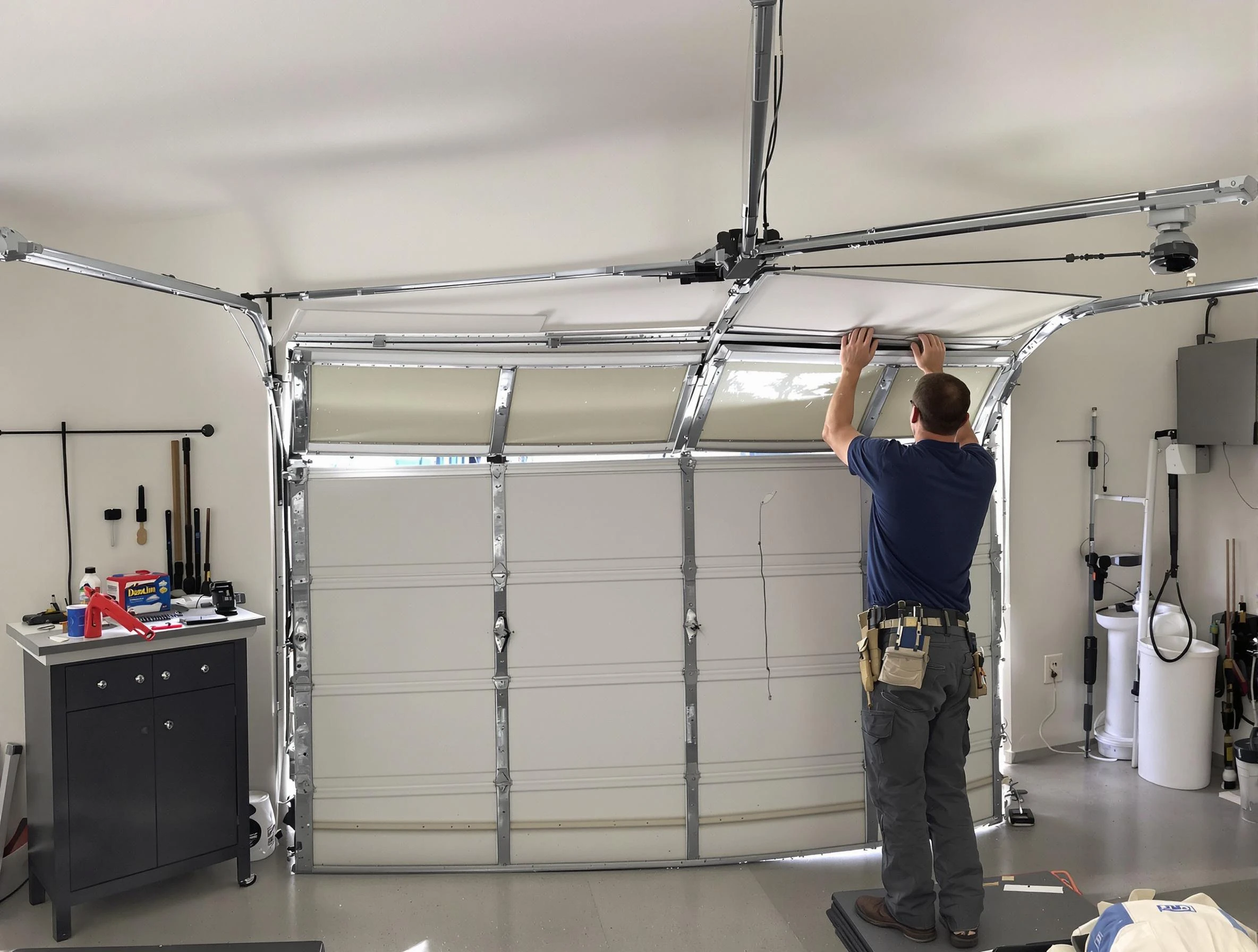 Stonegate Garage Door Repair specialist performing precise section replacement on Stonegate garage door